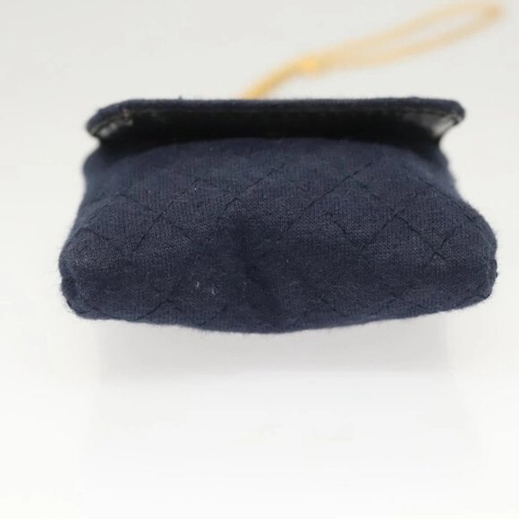 CHANEL Matelasse Chain Pouch Shoulder Bag Cotton Navy Gold CC Auth - Picture 2 of 15